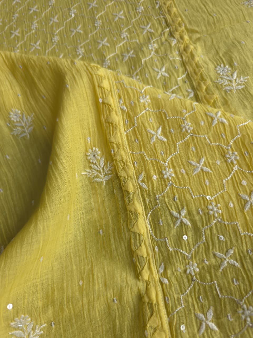 Olive Yellow mul chanderi Kurta dupatta set with extremly fine chikanwork