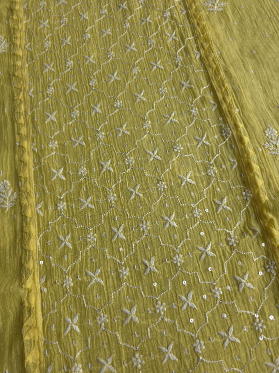 Olive Yellow mul chanderi Kurta dupatta set with extremly fine chikanwork