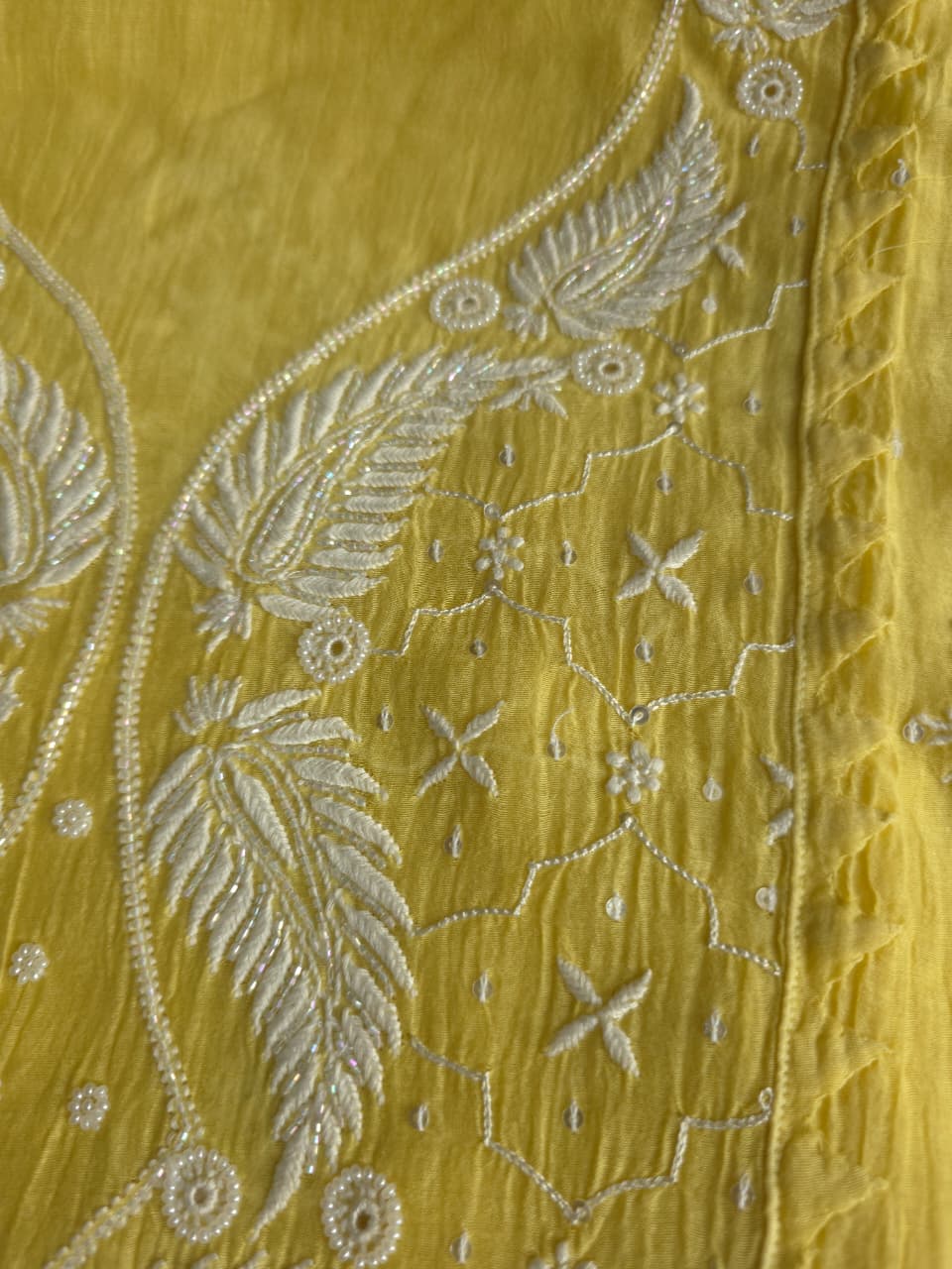Olive Yellow mul chanderi Kurta dupatta set with extremly fine chikanwork
