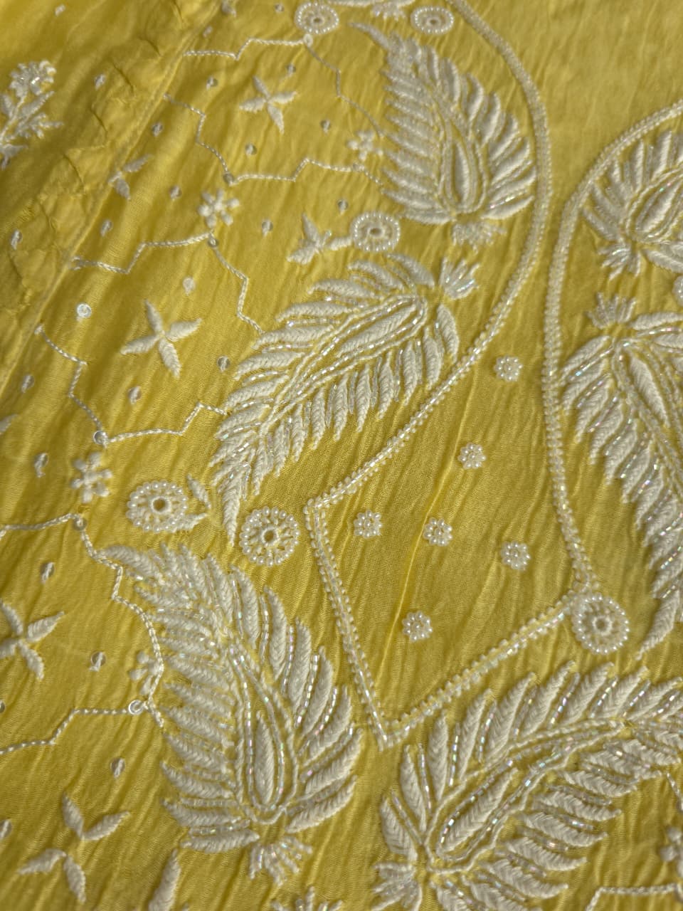 Olive Yellow mul chanderi Kurta dupatta set with extremly fine chikanwork