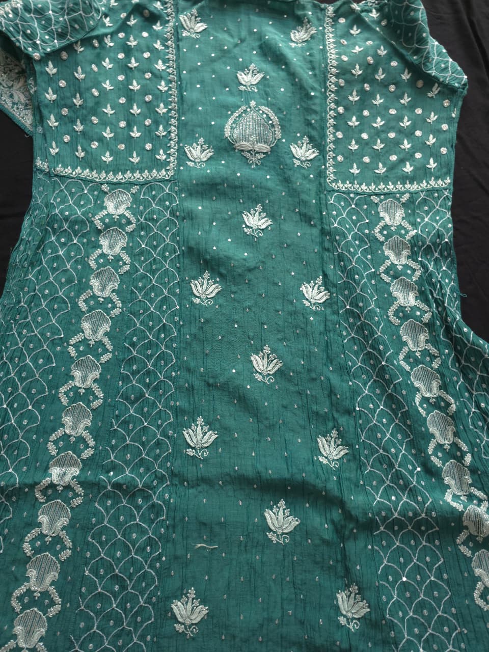 Green Mul Chanderi Full embroidered anarkali with Add on