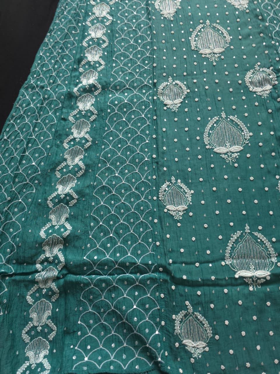 Green Mul Chanderi Full embroidered anarkali with Add on