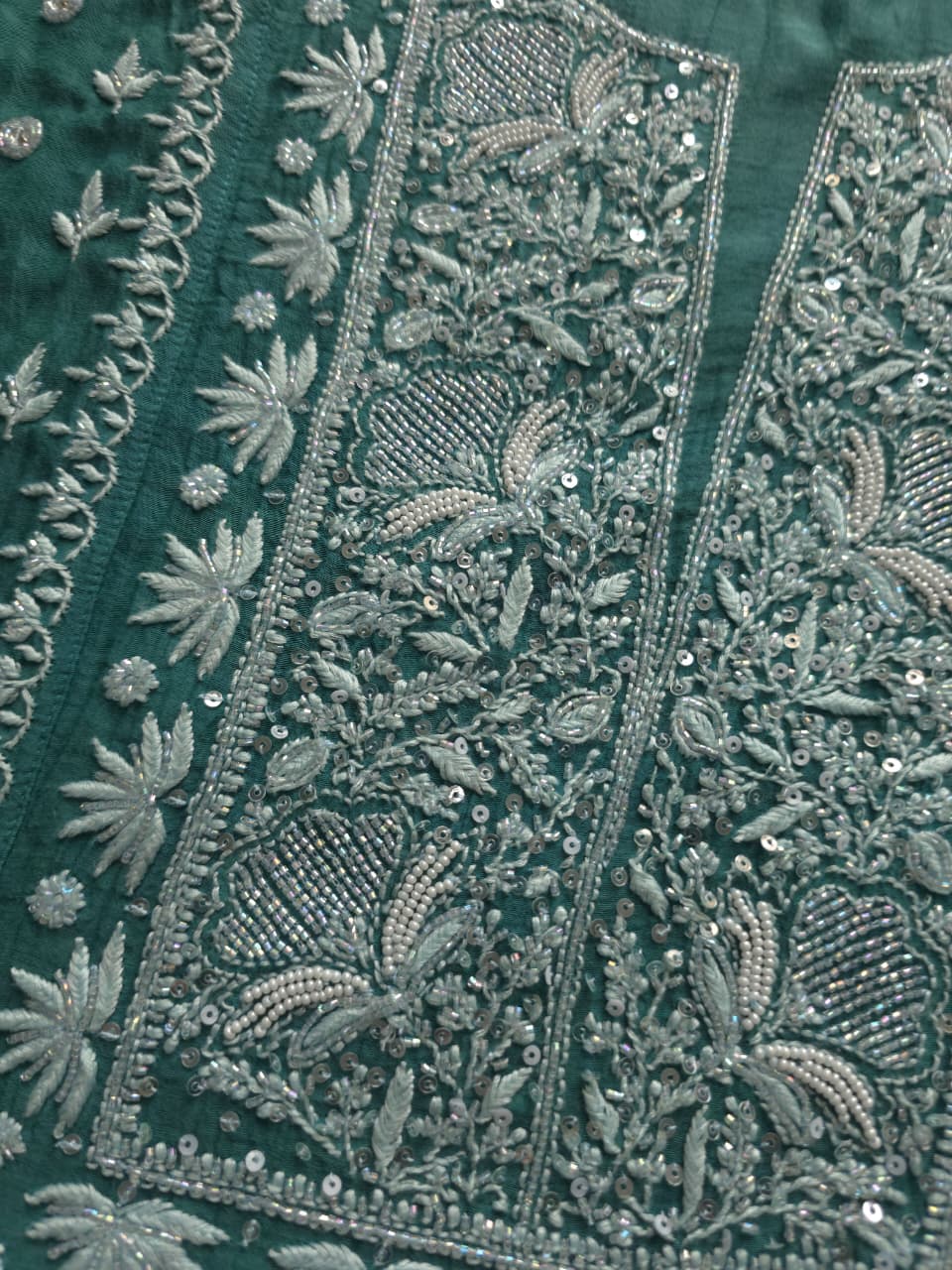 Green Mul Chanderi Full embroidered anarkali with Add on