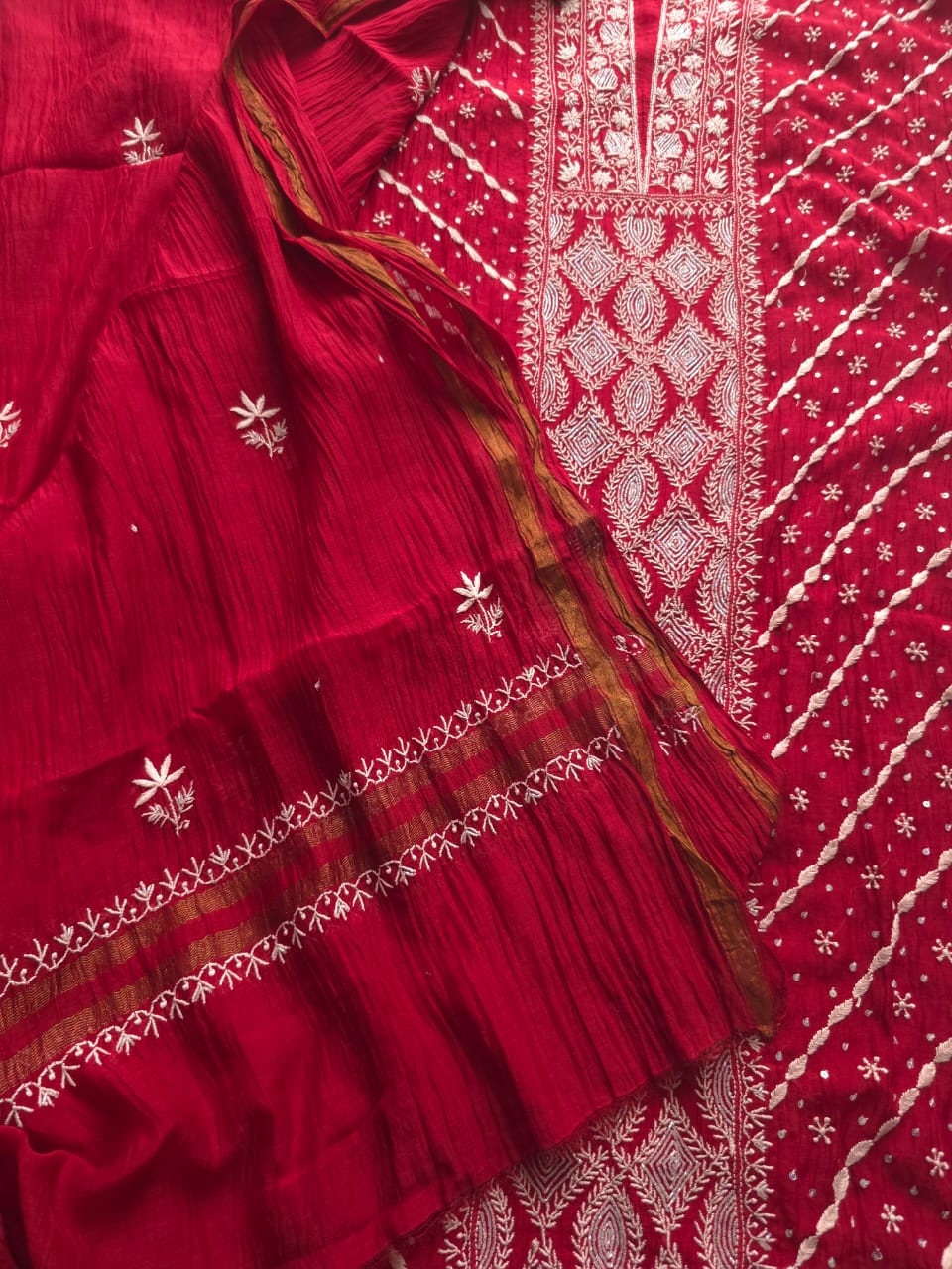 Maroonish Red Mul Chanderi Kurta Dupatta set with hand embroidery