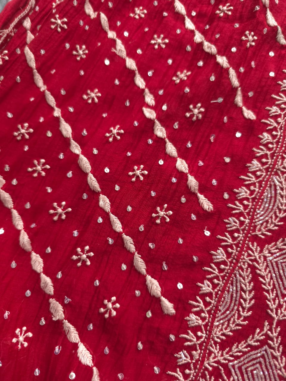 Maroonish Red Mul Chanderi Kurta Dupatta set with hand embroidery