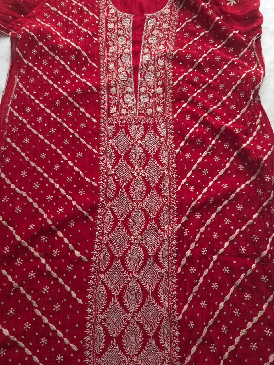 Maroonish Red Mul Chanderi Kurta Dupatta set with hand embroidery