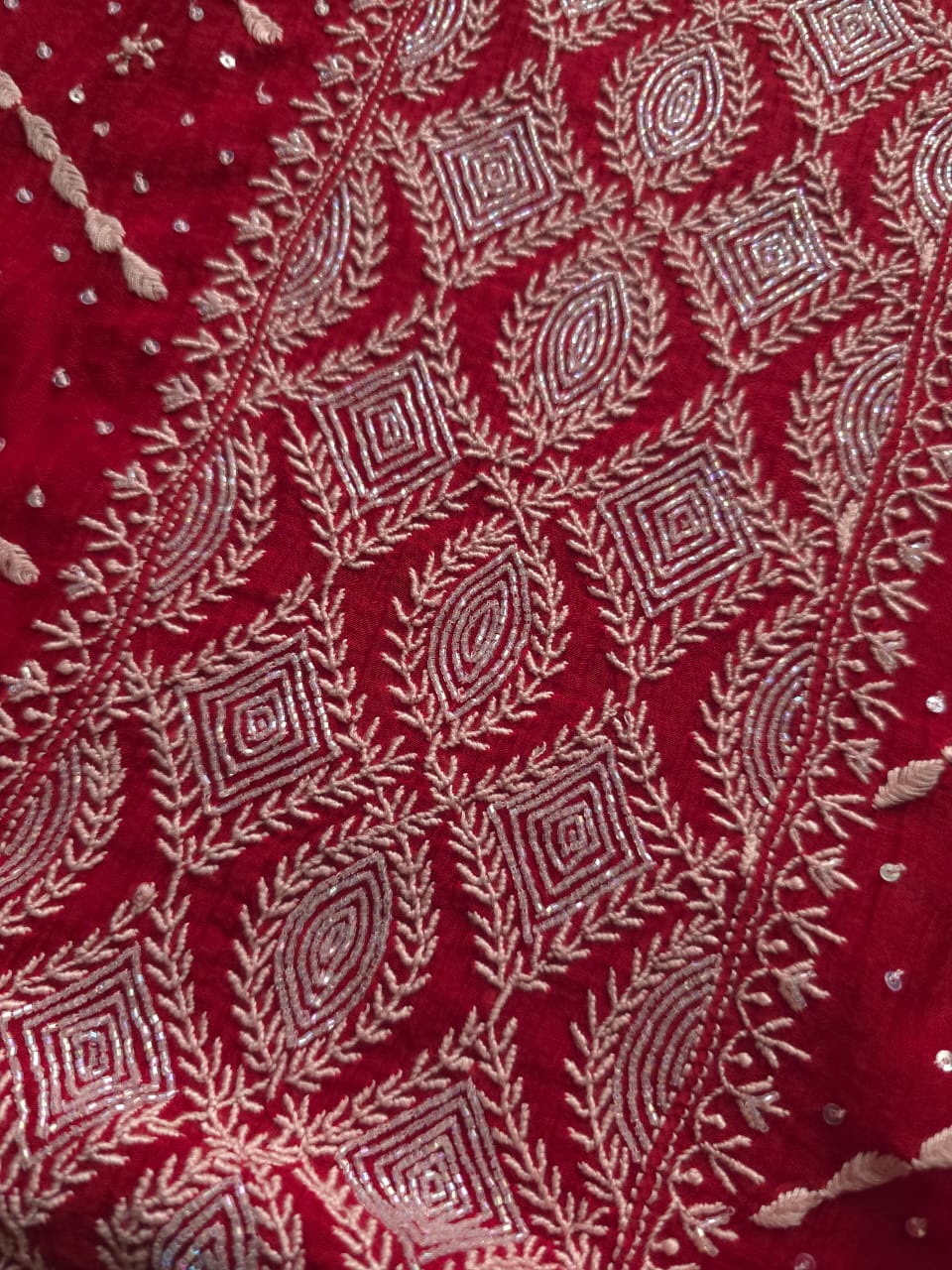 Maroonish Red Mul Chanderi Kurta Dupatta set with hand embroidery