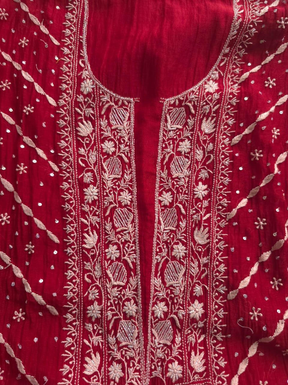 Maroonish Red Mul Chanderi Kurta Dupatta set with hand embroidery