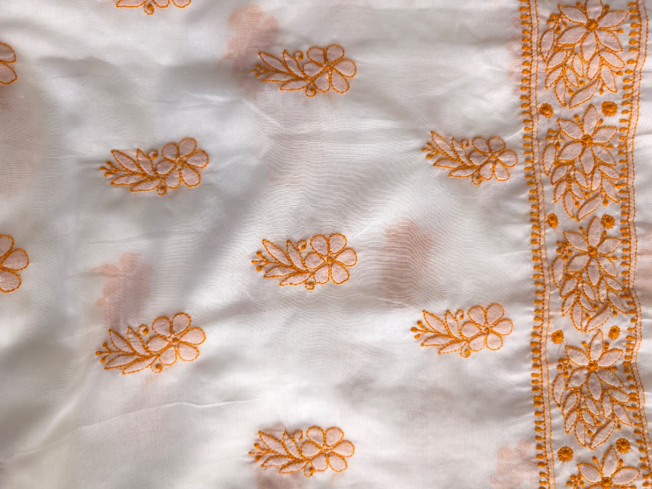 Soft Cotton Designer Kurta and dupatta set with Mustard Chikankari and Parsi neckline