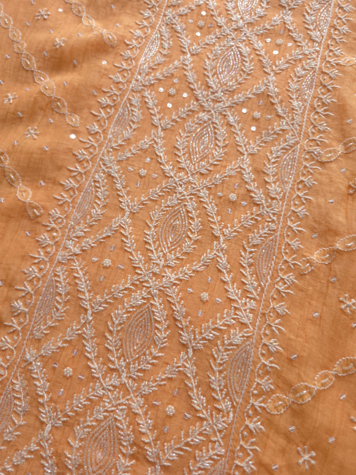 Light Orange Mul chanderi Semistitched set with Handwork