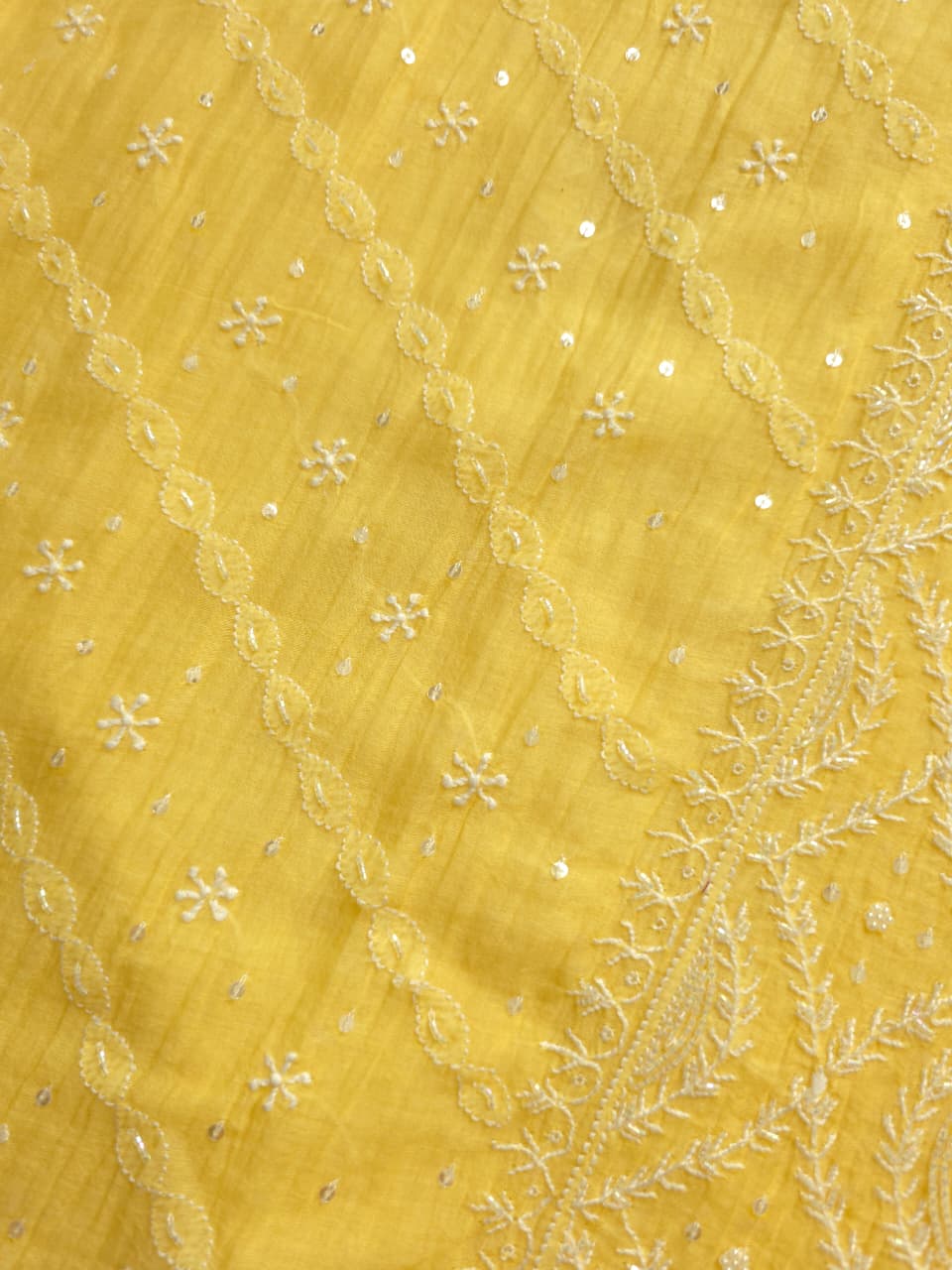 Light Yellow Mul chanderi Semistitched Kurta and dupatta set with Hand work