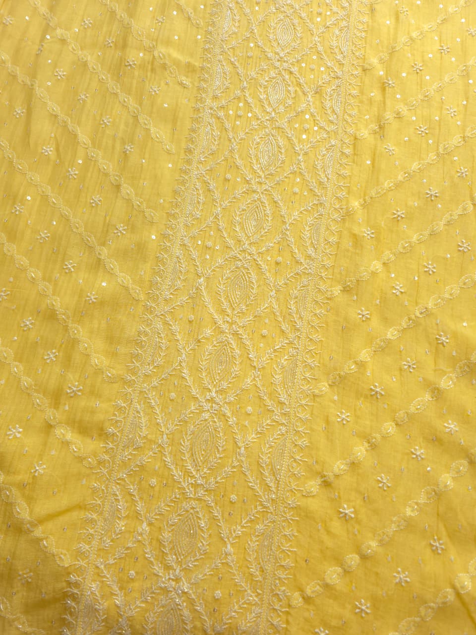 Light Yellow Mul chanderi Semistitched Kurta and dupatta set with Hand work