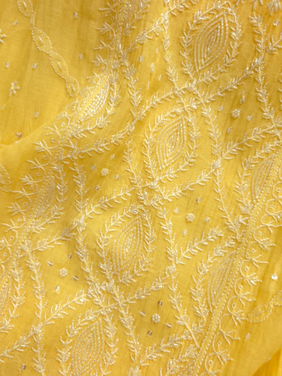 Light Yellow Mul chanderi Semistitched Kurta and dupatta set with Hand work