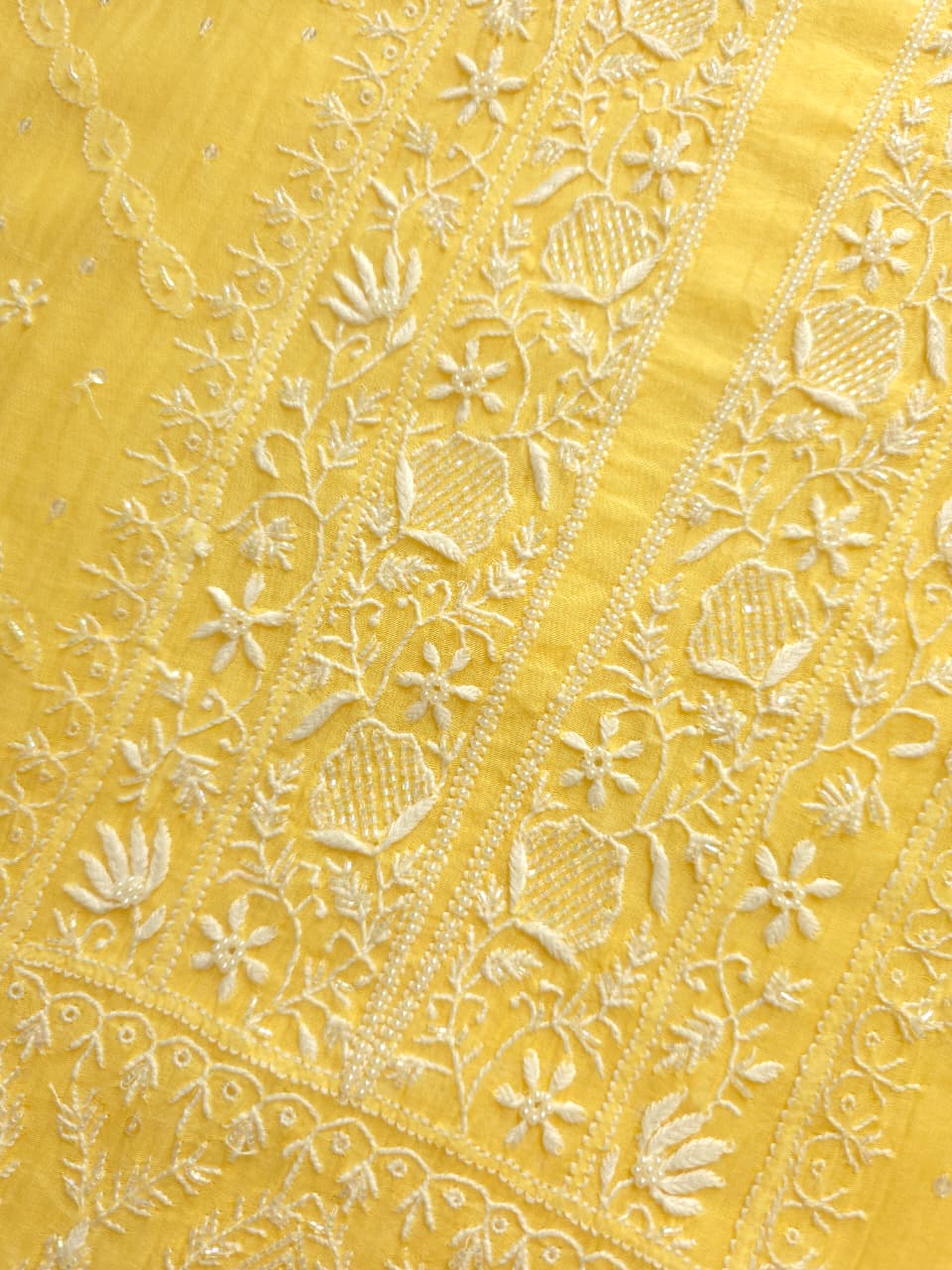 Light Yellow Mul chanderi Semistitched Kurta and dupatta set with Hand work