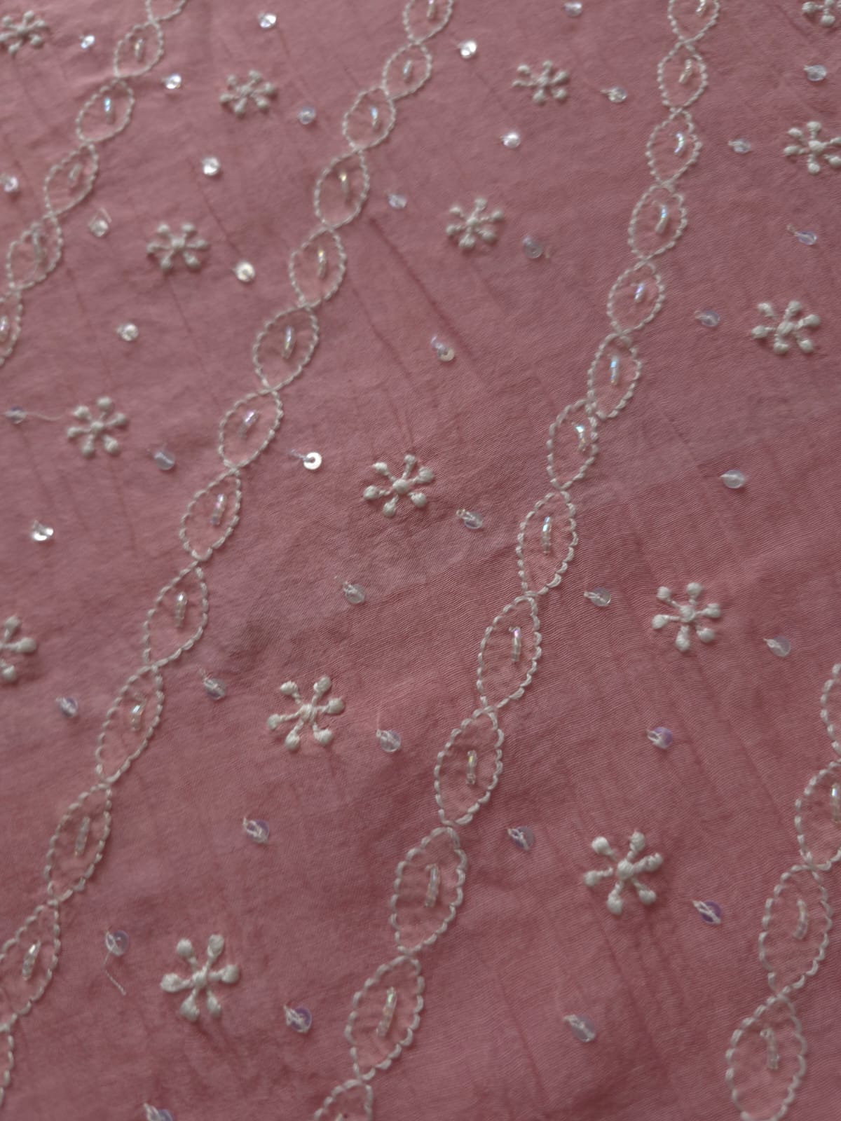 Rose Pink Mul chanderi Semistitched  kurta and dupatta Set with Hand Embroidery
