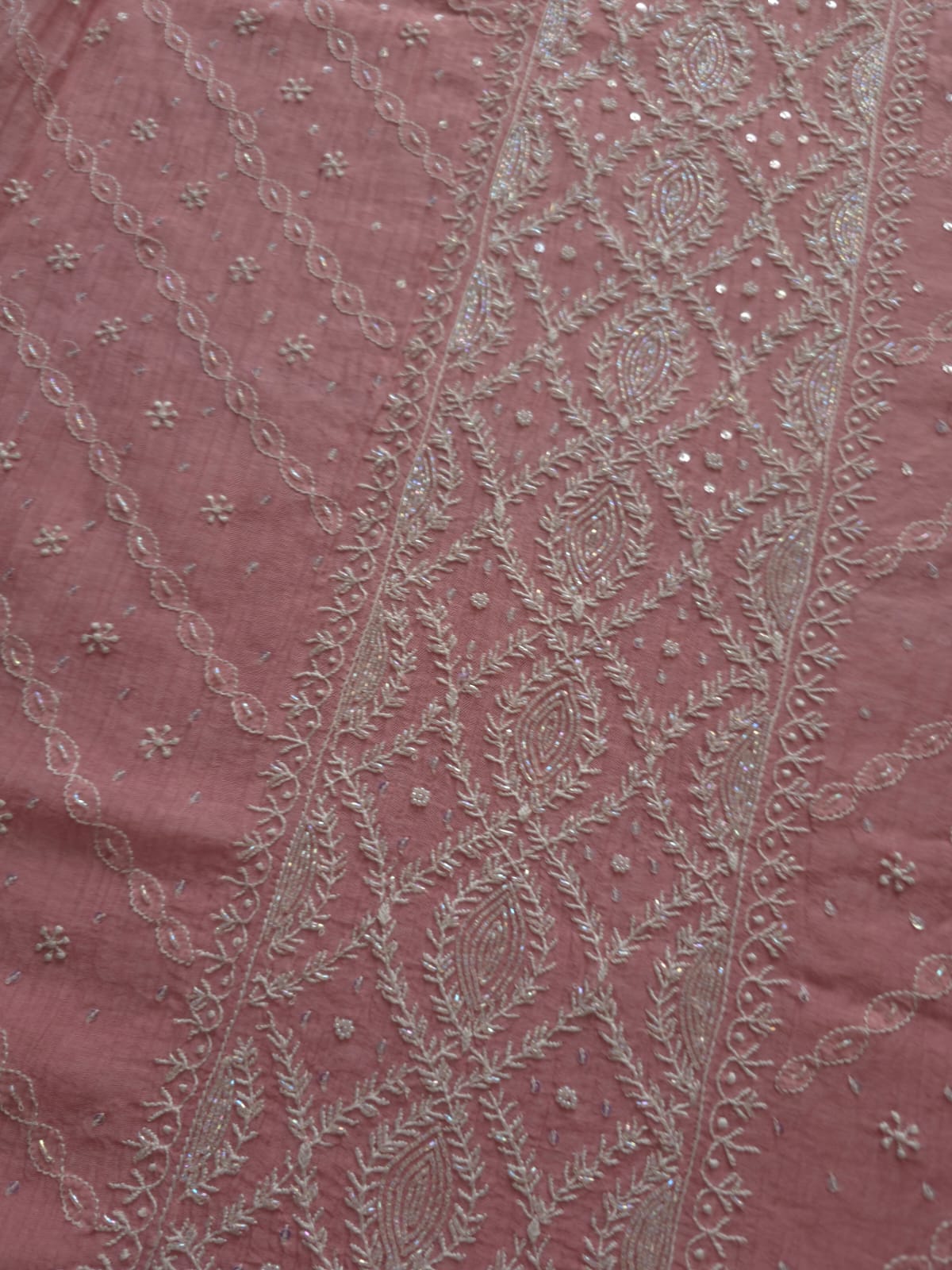 Rose Pink Mul chanderi Semistitched  kurta and dupatta Set with Hand Embroidery