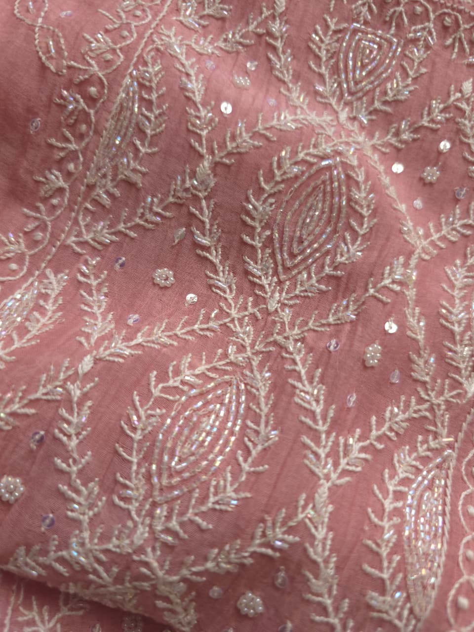 Rose Pink Mul chanderi Semistitched  kurta and dupatta Set with Hand Embroidery