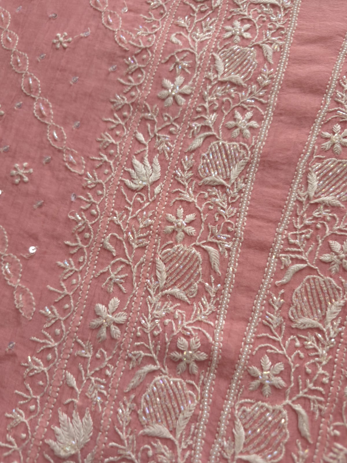 Rose Pink Mul chanderi Semistitched kurta and dupatta Set with Hand Embroidery