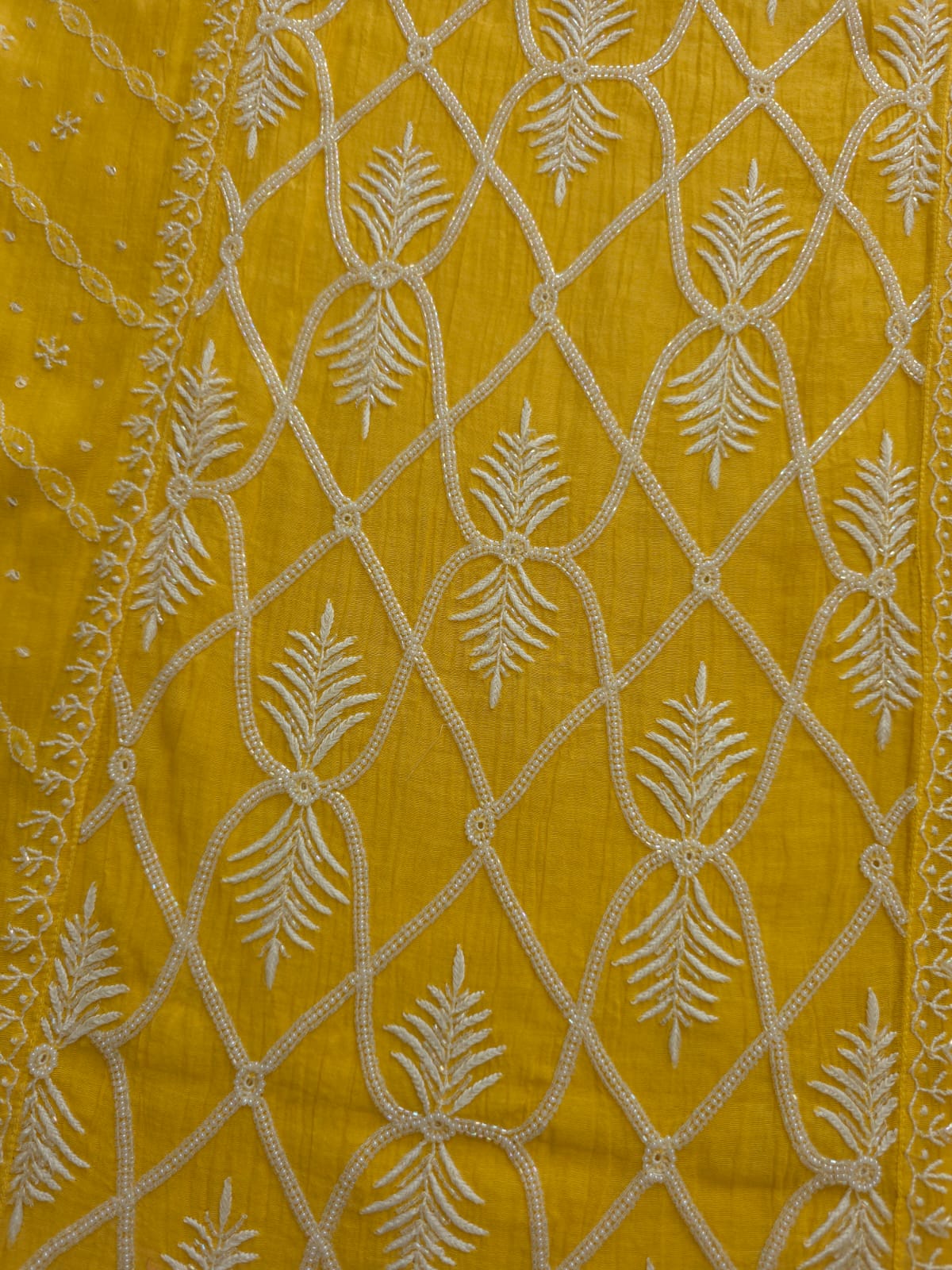Mango Yellow Mul chanderi Kurta dupatta with chikankari heavy embellishment