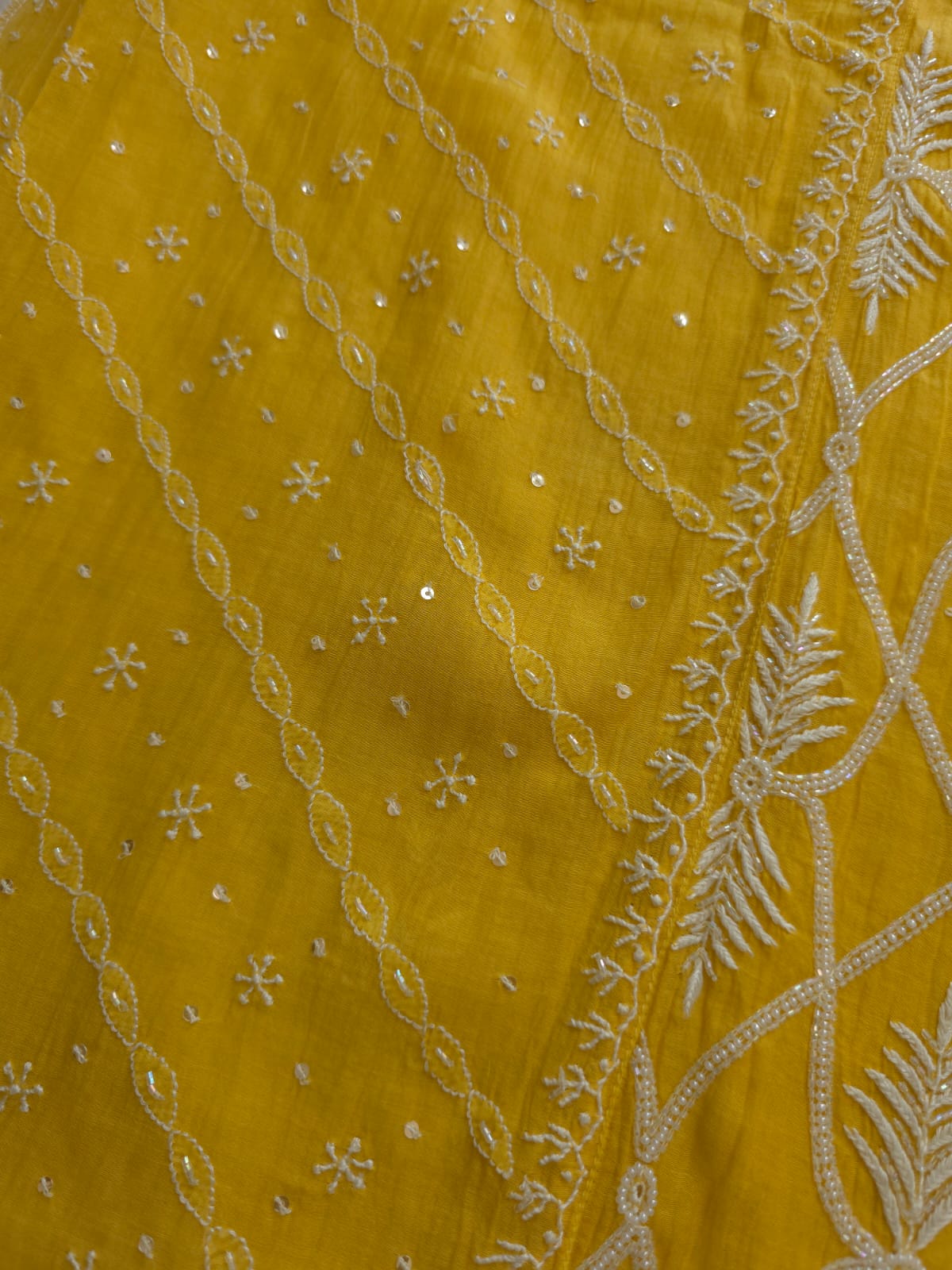 Mango Yellow Mul chanderi Kurta dupatta with chikankari heavy embellishment