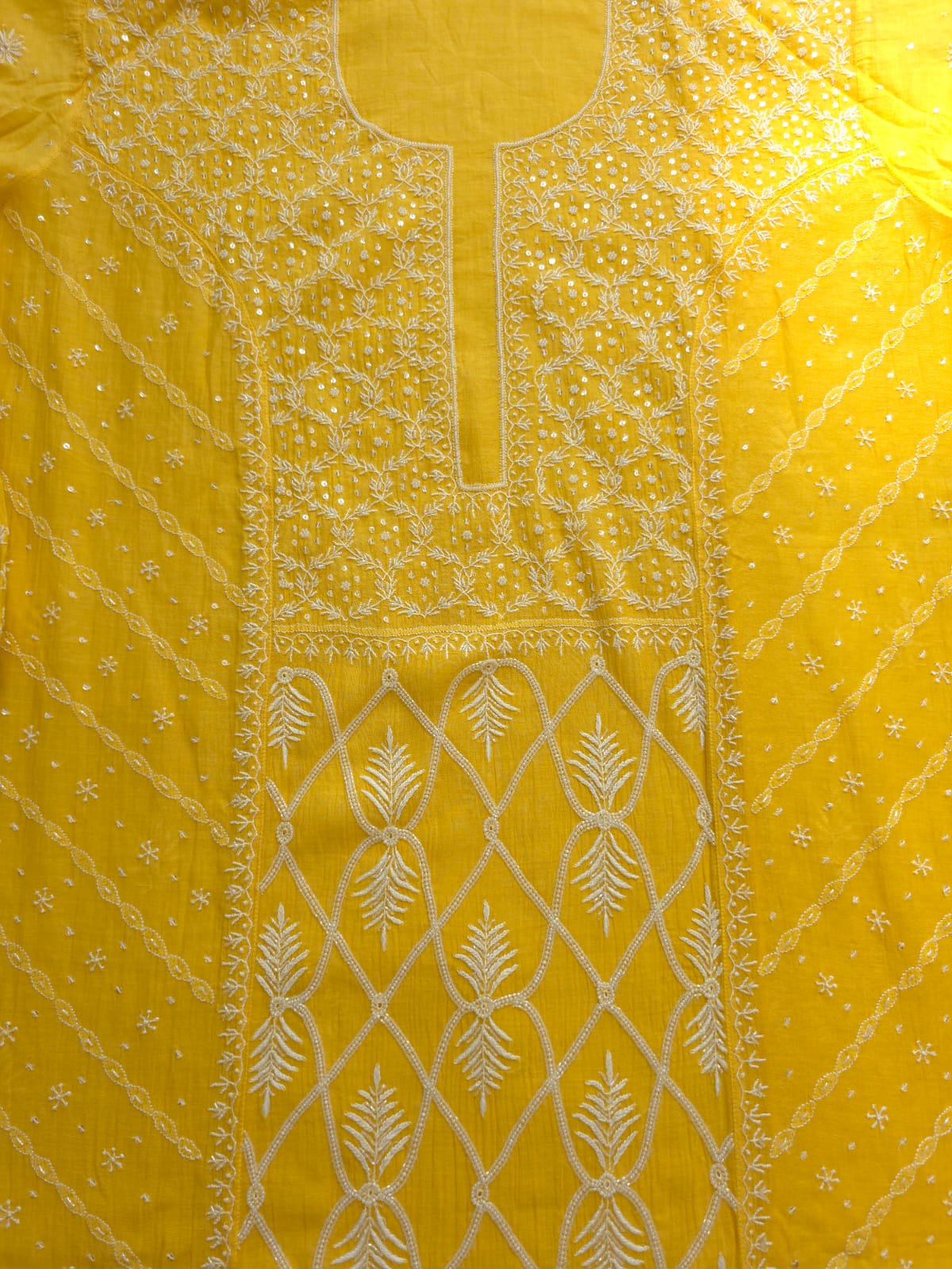 Mango Yellow Mul chanderi Kurta dupatta with chikankari heavy embellishment