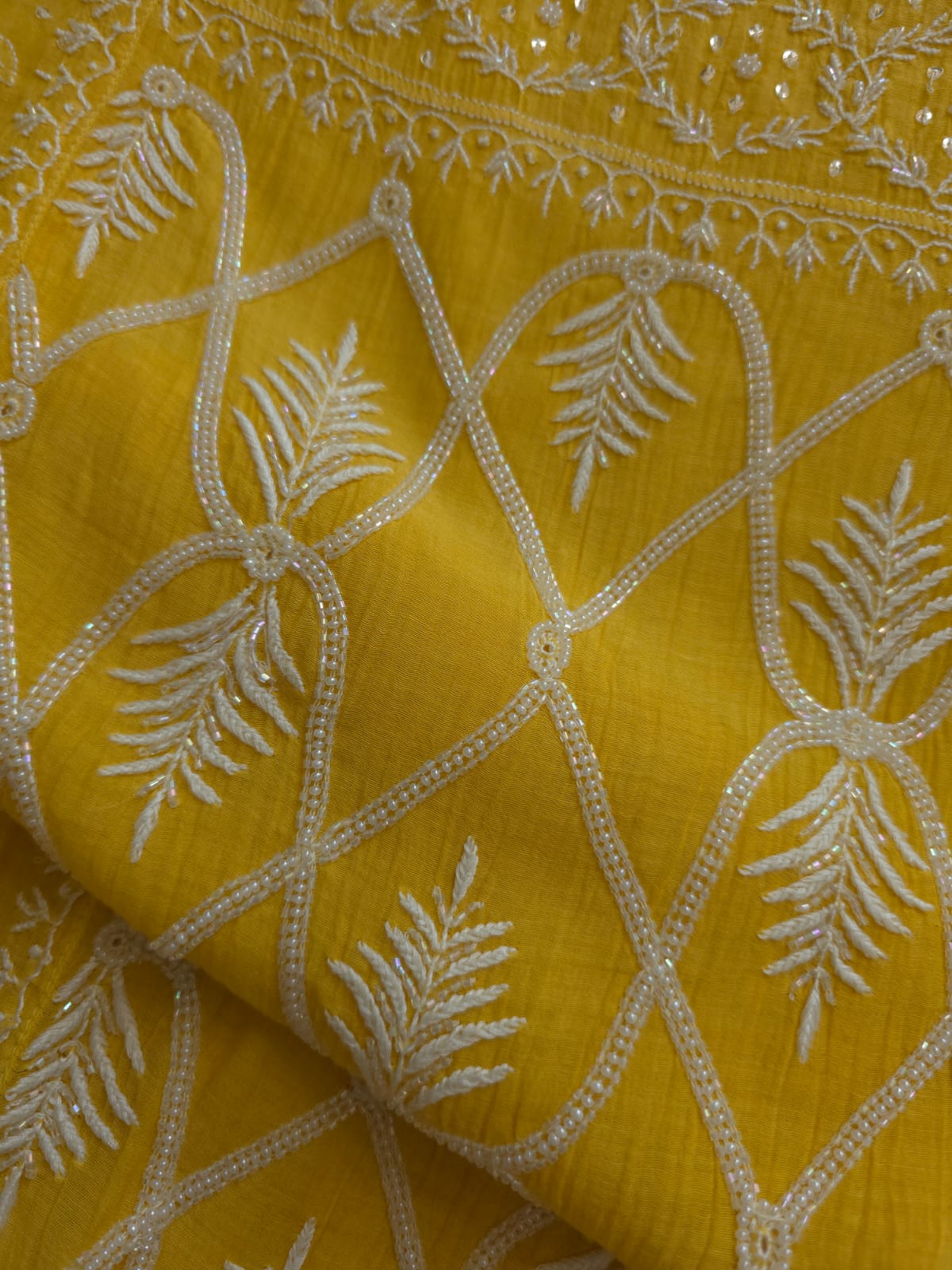 Mango Yellow Mul chanderi Kurta dupatta with chikankari heavy embellishment