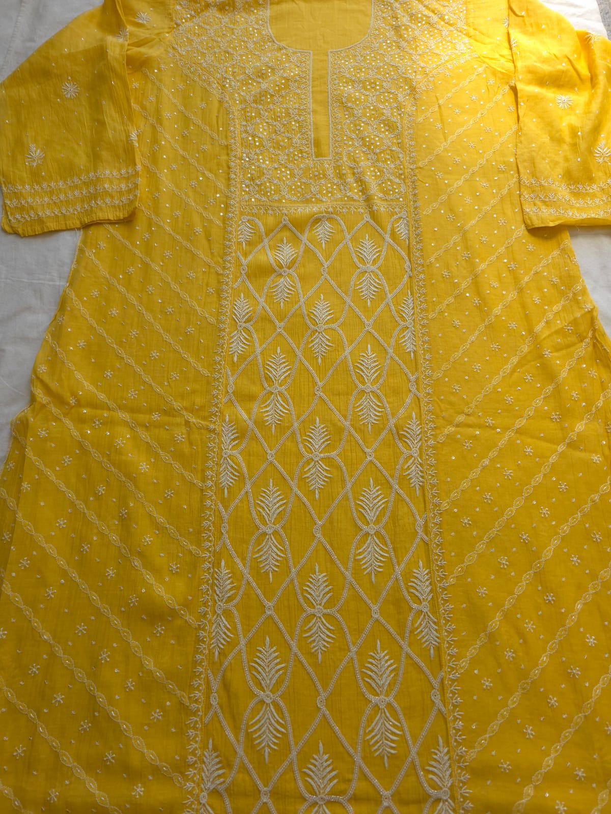 Mango Yellow Mul chanderi Kurta dupatta with chikankari heavy embellishment