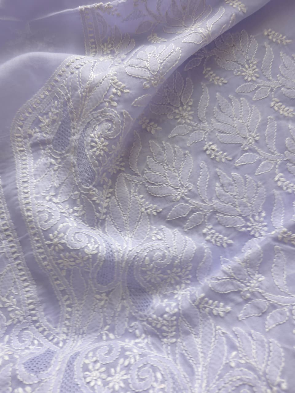 Lavender cotton Kurta fabric with Jaaliwork