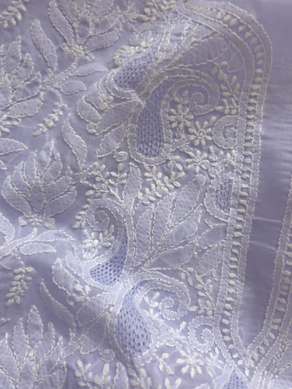 Lavender cotton Kurta fabric with Jaaliwork