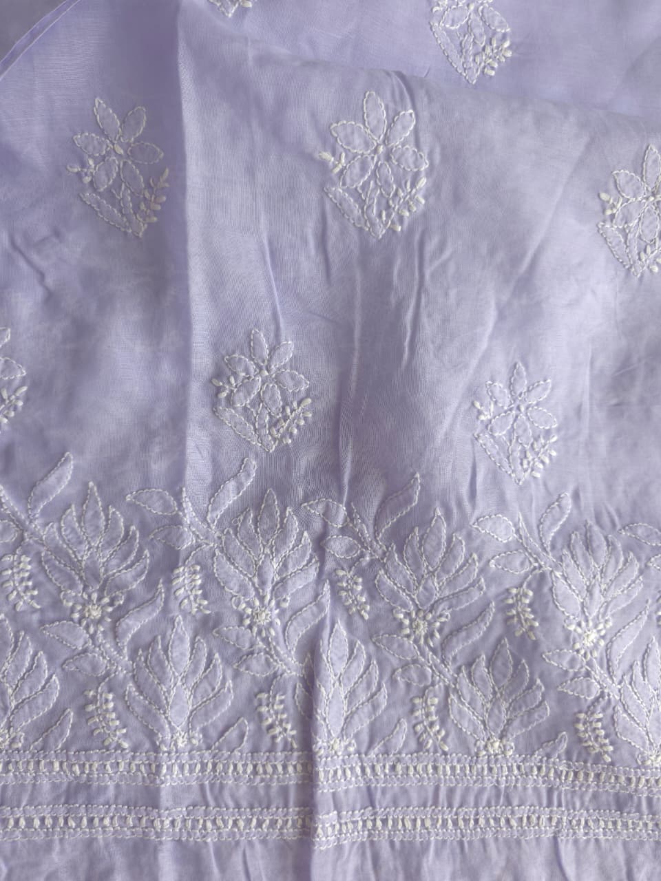 Lavender cotton Kurta fabric with Jaaliwork