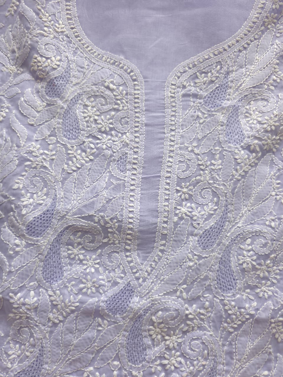 Lavender cotton Kurta fabric with Jaaliwork