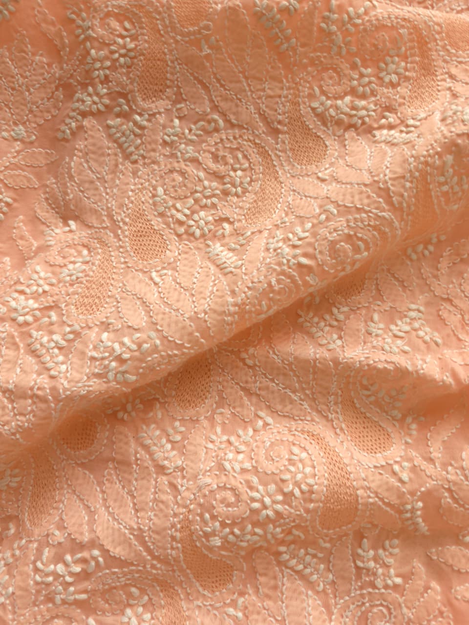Peach Cotton voil kurta fabric with chikankari jaal and Jaaliwork