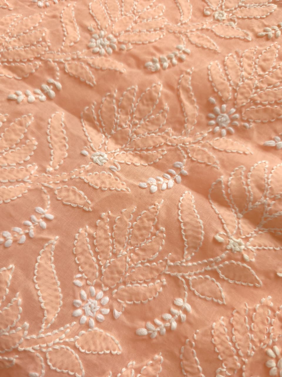 Peach Cotton voil kurta fabric with chikankari jaal and Jaaliwork