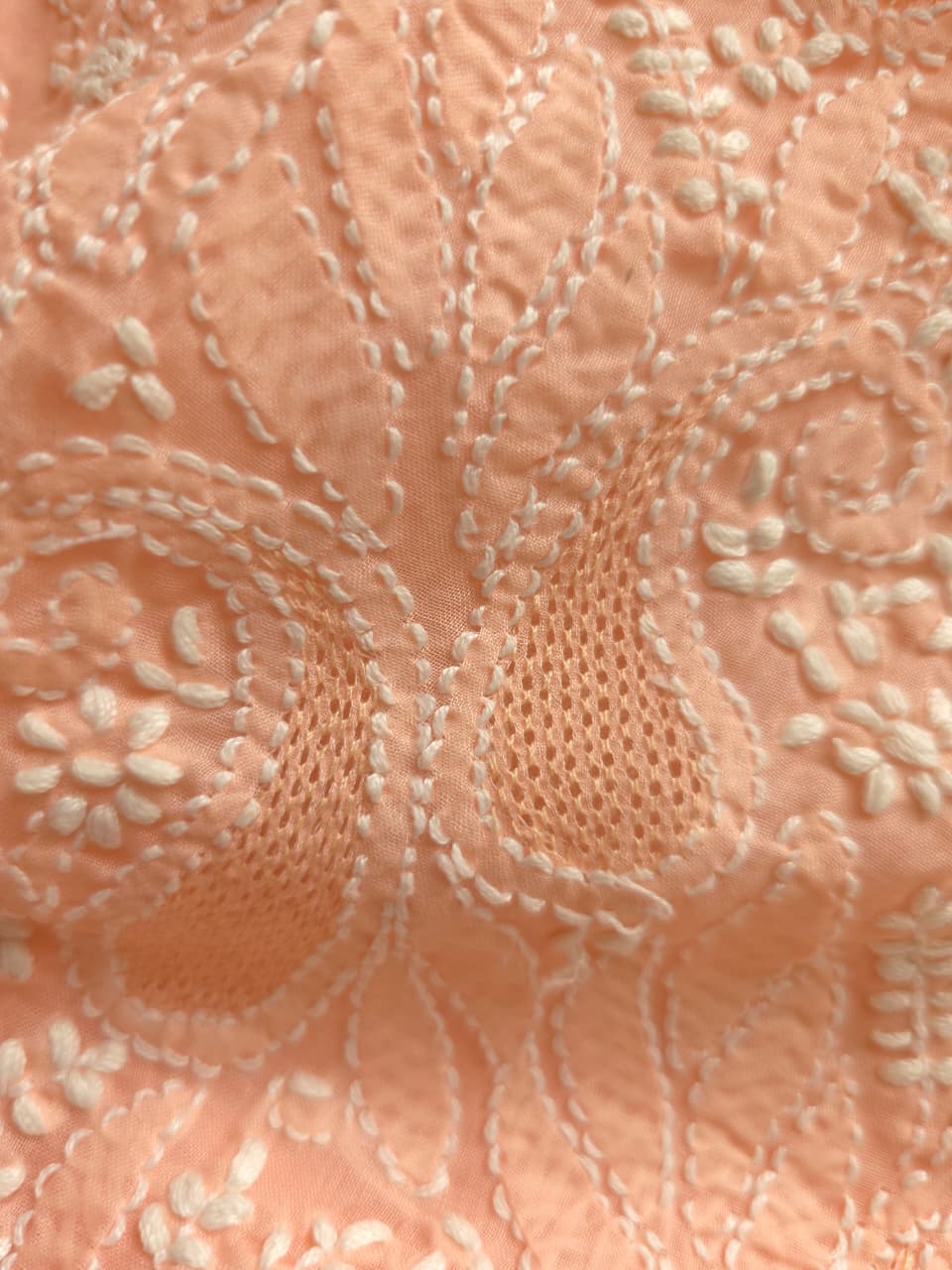 Peach Cotton voil kurta fabric with chikankari jaal and Jaaliwork