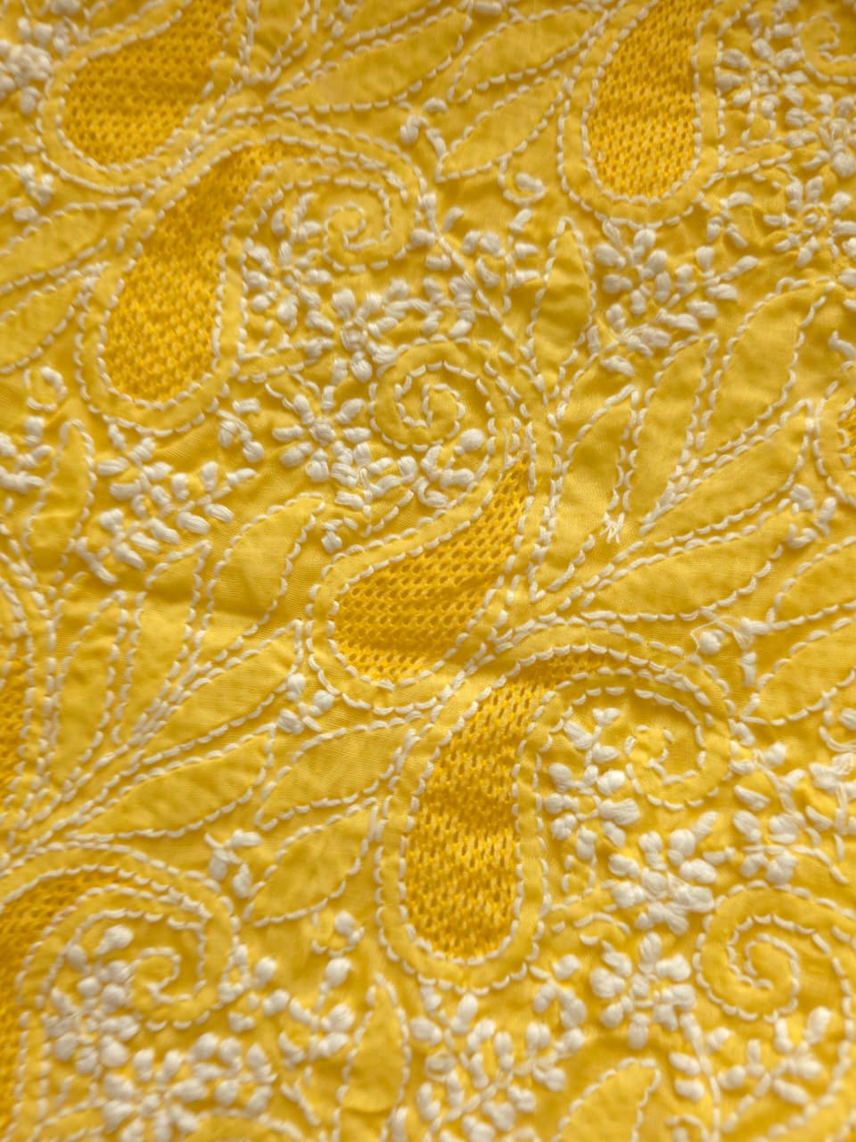 Yellow cotton voil kurta fabric with Jaal and Jaaliwork