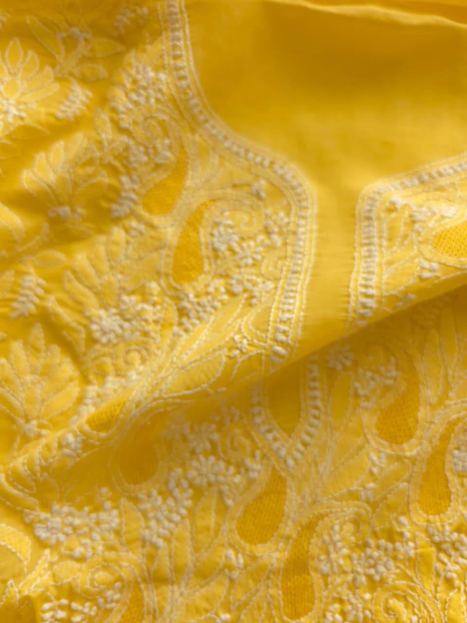 Yellow cotton voil kurta fabric with Jaal and Jaaliwork