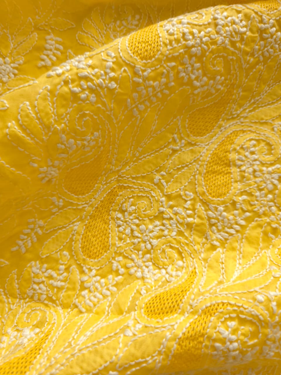 Yellow cotton voil kurta fabric with Jaal and Jaaliwork