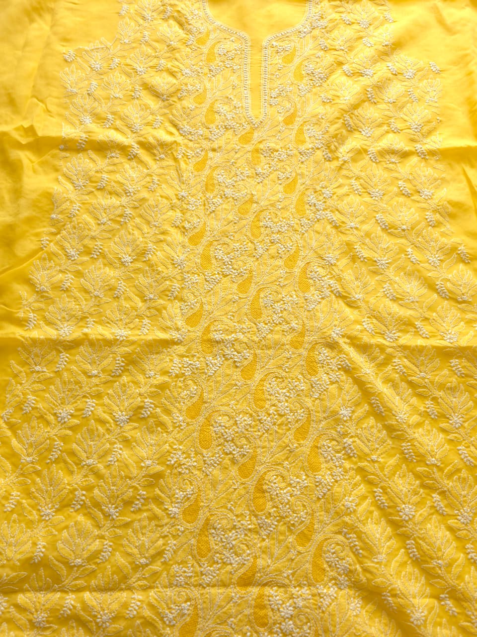 Yellow cotton voil kurta fabric with Jaal and Jaaliwork
