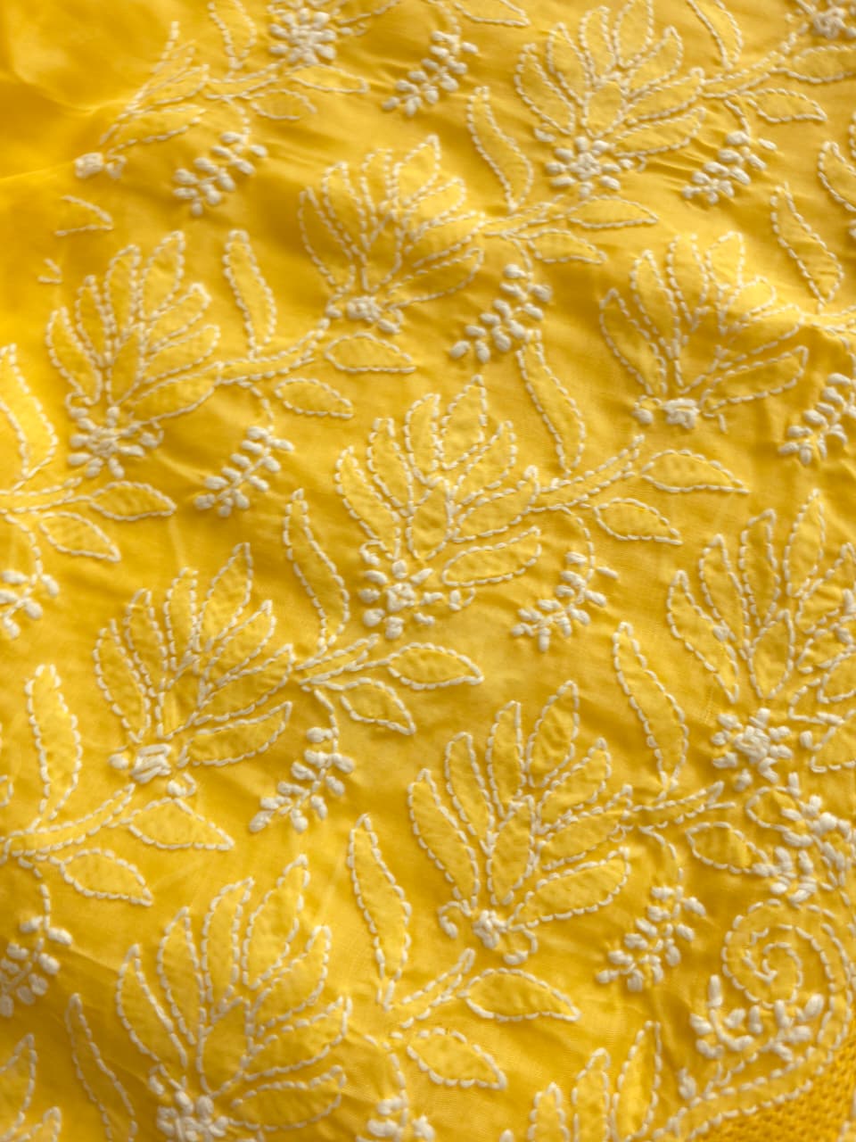 Yellow cotton voil kurta fabric with Jaal and Jaaliwork
