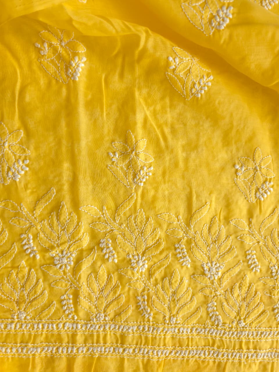 Yellow cotton voil kurta fabric with Jaal and Jaaliwork