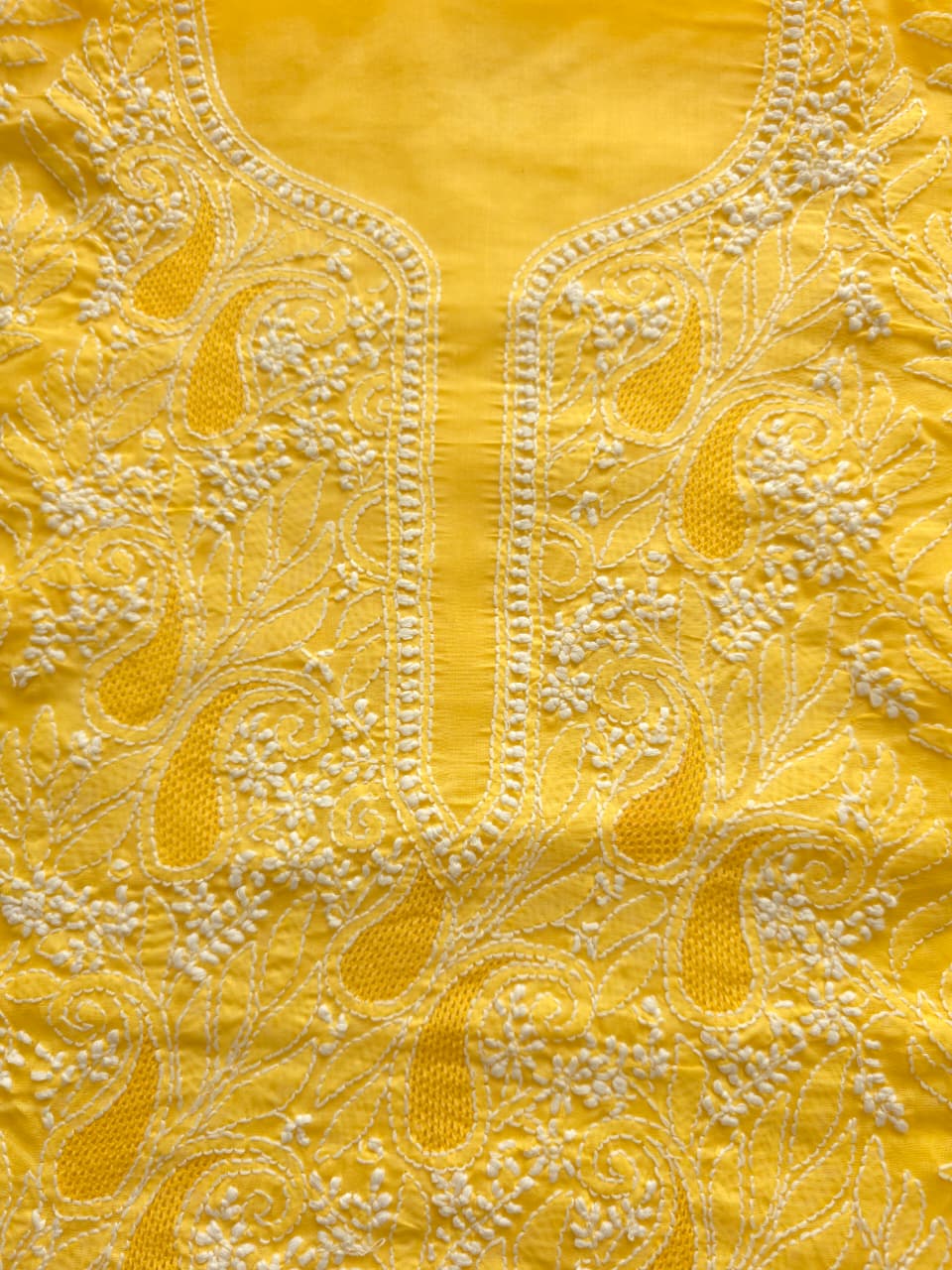 Yellow cotton voil kurta fabric with Jaal and Jaaliwork