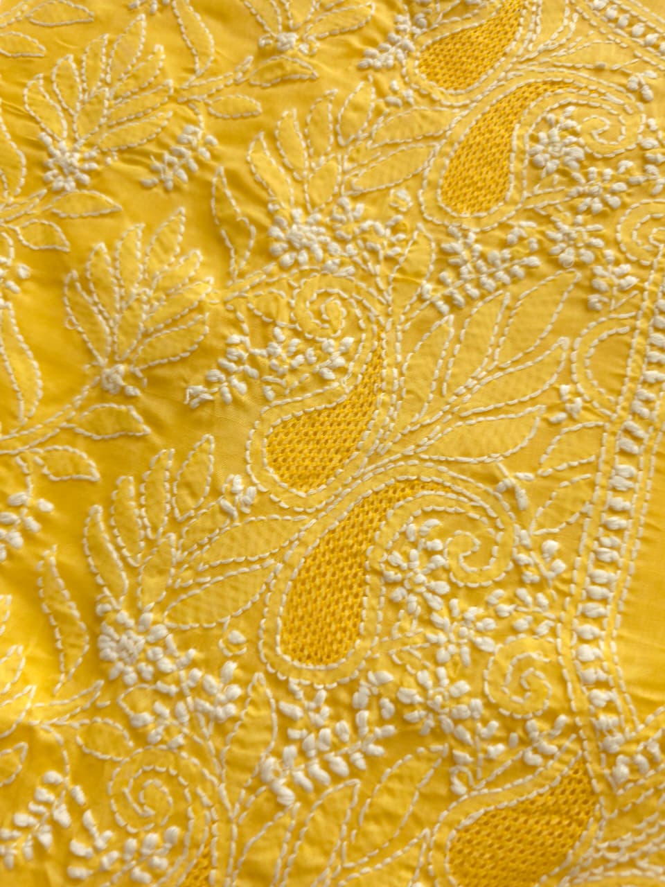 Yellow cotton voil kurta fabric with Jaal and Jaaliwork