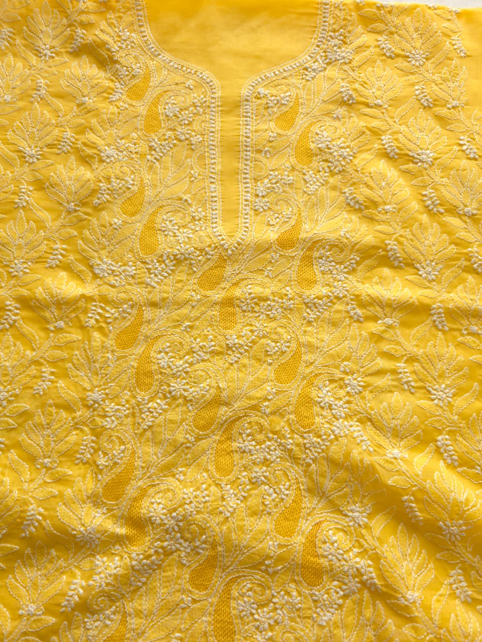 Yellow cotton voil kurta fabric with Jaal and Jaaliwork