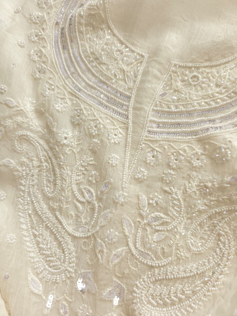 Pearl White Mul chanderi semistitched Kurta and Dupatta set