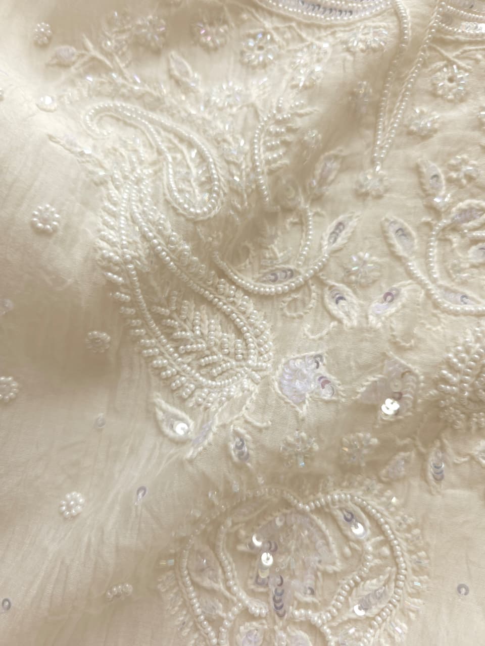 Pearl White Mul chanderi semistitched Kurta and Dupatta set