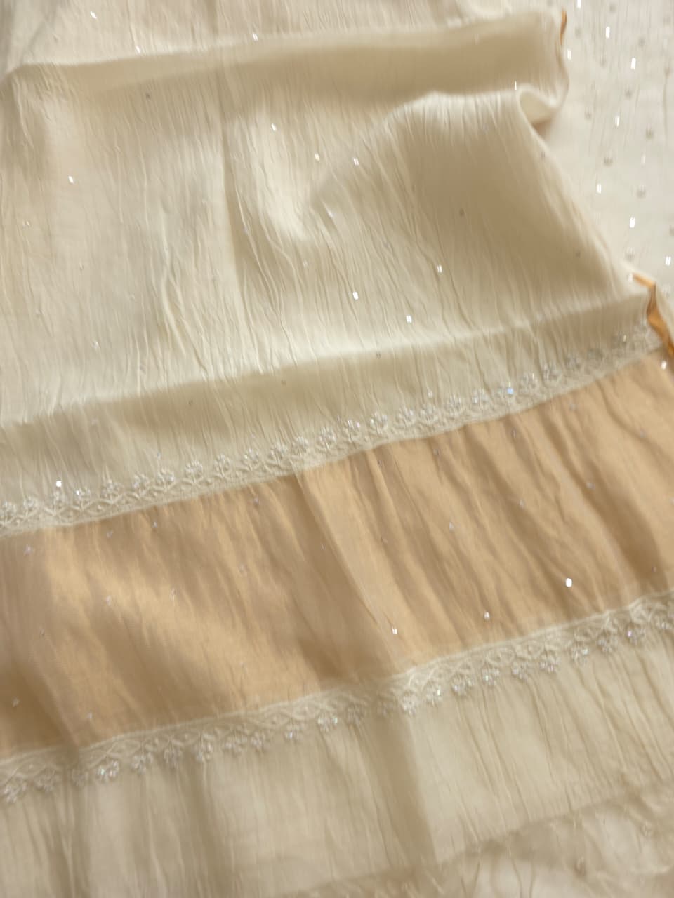 Pearl White Mul chanderi semistitched Kurta and Dupatta set