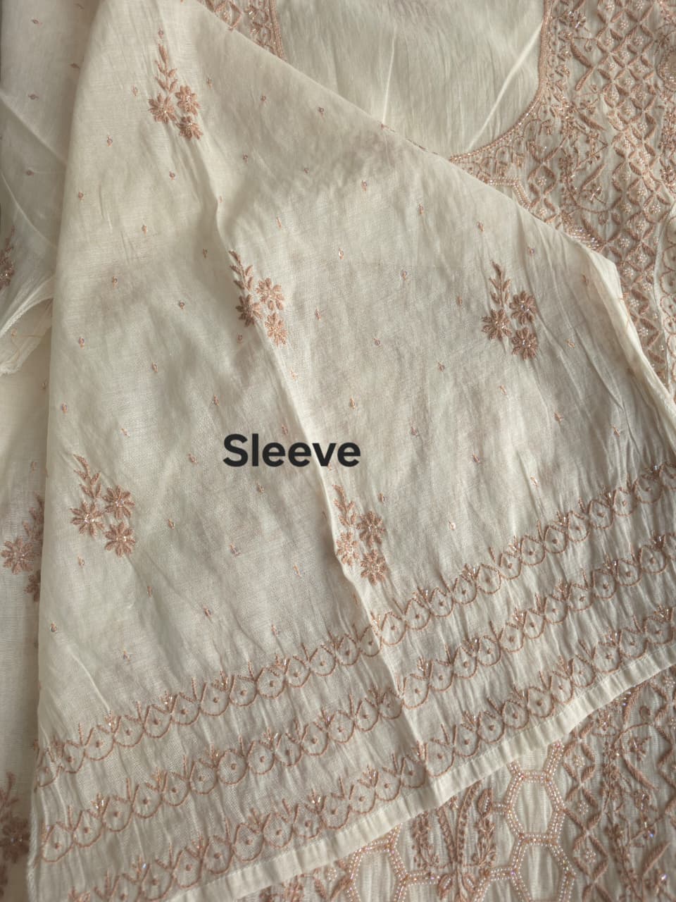 White base Semistitched kurta dupatta with fine hazelnut chikankari and heavy embellishments