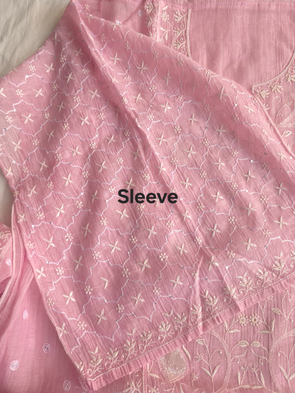 Candy Pink Mul Chanderi All over hand embroidered Kurta dupatta with embellishments