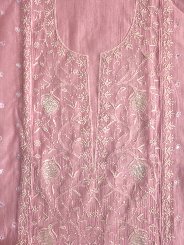 Image of Candy Pink Mul Chanderi All over hand embroidered Kurta dupatta with embellishments