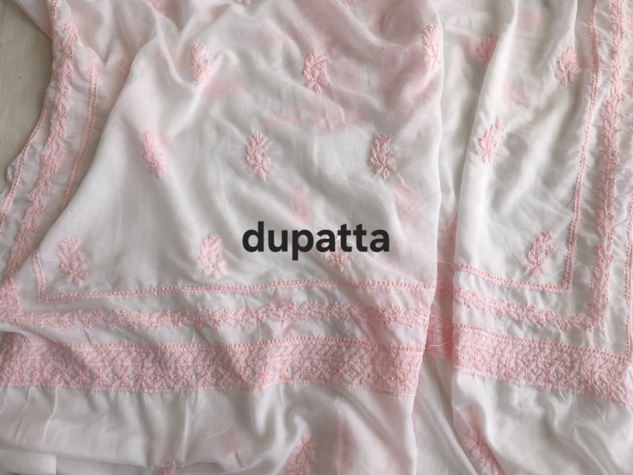 Soft Cotton Designer Kurta and dupatta set with Powder pink Chikankari and Parsi neckline